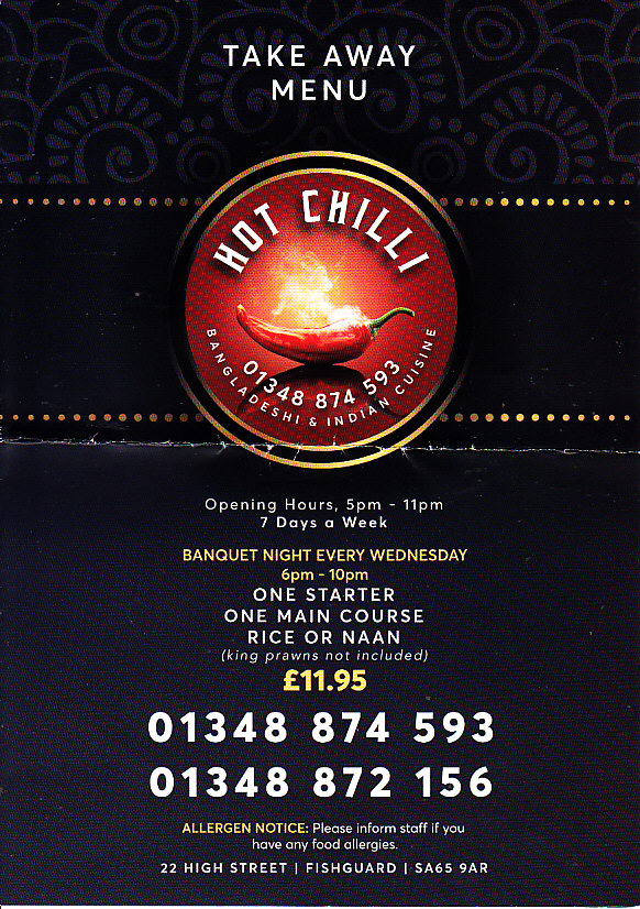 Hot Chilli indian menu fishguard