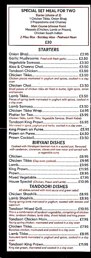 Hot Chilli indian menu fishguard