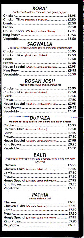 Hot Chilli indian menu fishguard