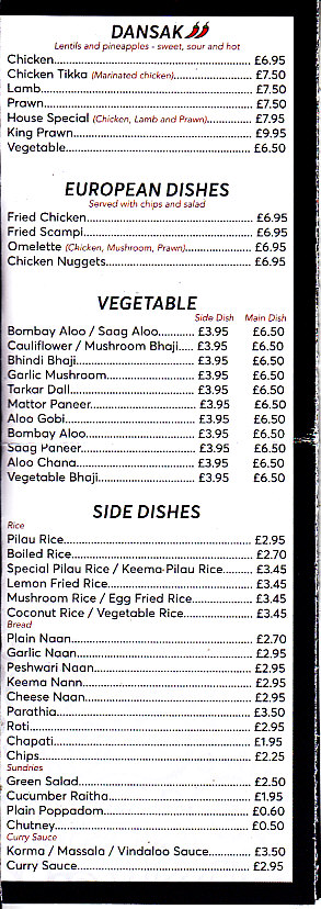 Hot Chilli indian menu fishguard